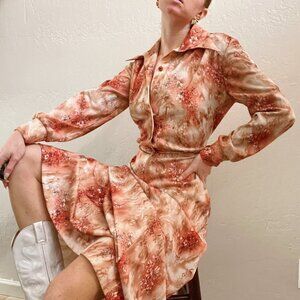 Vintage 1970's Long Sleeve Printed Button Up Maxi Dress
